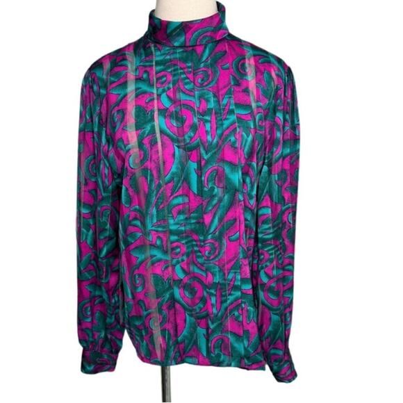 Vintage Nicola mock neck semi sheer metallic stripe blouse size 12 large L - Picture 1 of 7